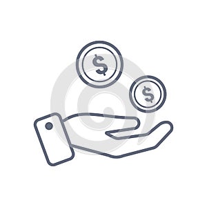 Coins in hand icon vector design template. Line icons on white background