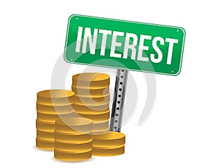 Coins and interest green sign illustration