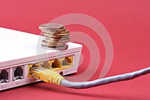 Coins and internet router, paid access to the network