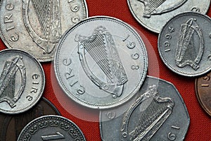 Coins of Ireland. Celtic harp