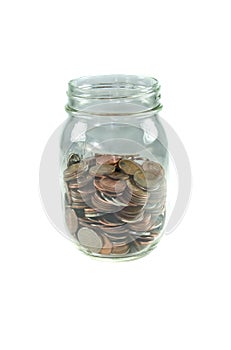 Coins in jar.