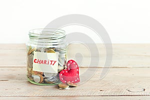 Coins in jar with Charity text