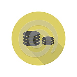 coins long shadow icon. Simple glyph, flat vector of web icons for ui and ux, website or mobile application