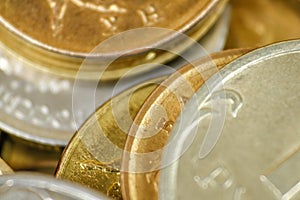 Coins macro shot. Russian coins. Close up