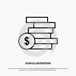 Coins Money, Cash, Gold, Money Line Icon Vector