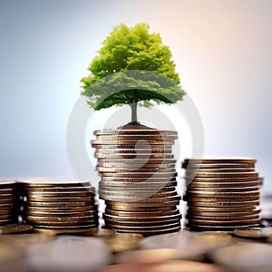 coins and money growing plant for finance and banking. Saving money concept.AI Generated