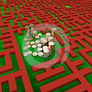 Coins money in labyrinth