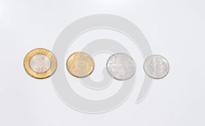 Coins placed in a line.