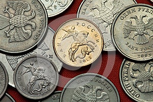 Coins of Russia. Saint George killing the Dragon photo