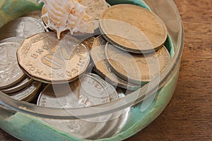 Coins,shells in the box