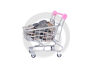 Coins in shopping cart.