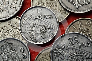 Coins of Spain. Spanish state emblem under Franco photo