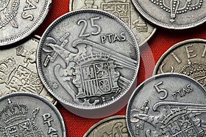 Coins of Spain. Spanish state emblem under Franco photo