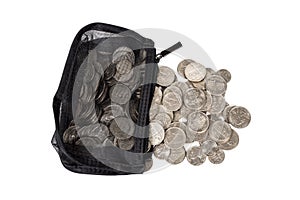Coins Spilling Out Of Purse Isolated