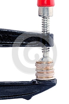 Coins squeezed in vice