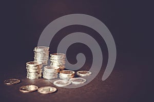 Coins Stack. Concept of money saving, financial. Savings money and income Investment ideas and financial management for the future