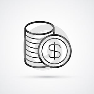 Coins stack flat line black trendy icon. Vector eps10