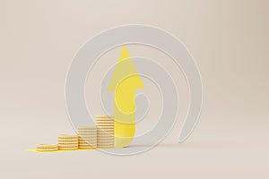 Coins stack growthing meaning increase money value with arrow sign