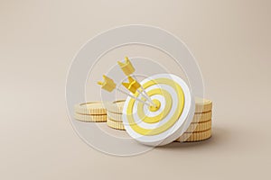 Coins stack growthing meaning increase money value with dartboard and arrow