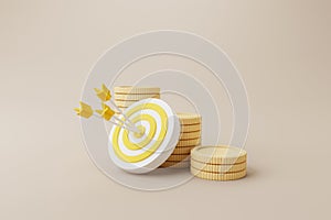 Coins stack growthing meaning increase money value with dartboard and arrow
