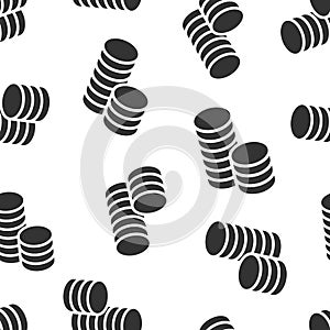 Coins stack icon in flat style. Dollar coin vector illustration on white isolated background. Money stacked seamless pattern