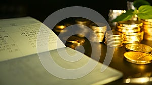 Coins stack and saving bank account passbook.concepts for mortgage and real estate investment, for saving or investment