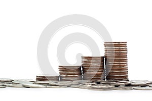 Coins stack with shadow to show growing money, save, better life, financial investment and retire for the future
