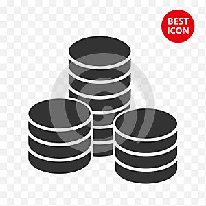 Coins stack vector isolated illustration. Modern coin stacked icon. Flat style design. Simple concept of best icon. For