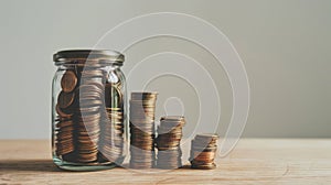 The jar of stacked coins.AI generated image