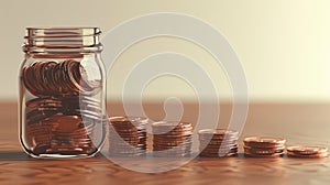 The jar with coins stack.AI generated image