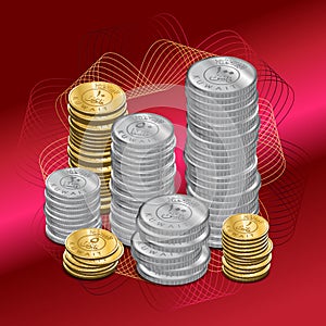 Kuwaiti Currency Coin Stacks in Gold and Silver Illustration