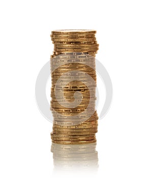 Coins stacks on white