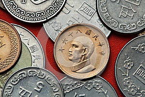 Coins of Taiwan. Taiwan president Chiang Kai-shek