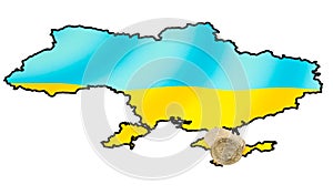 Coins on ukrainian map on Crimea peninsula