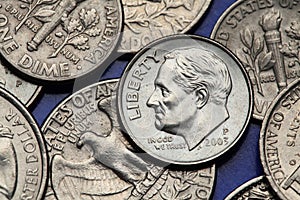 Coins of USA. US dime. Franklin D. Roosevelt