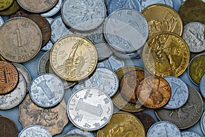 Coins of USD, RMB and HKD