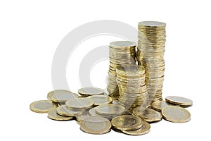 Coins on white background