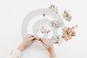Coins on White Space