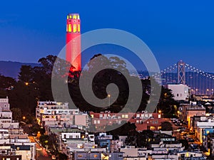Coit Tower in Red and Gold