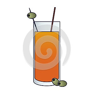 Coktail with olive in straw