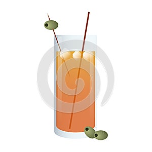 Coktail with olive in straw