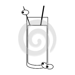 Coktail with olive in straw in black and white