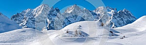 Col du Lautaret in winter with glacier du Lautaret, Hautes-Alpes, Ecrins National Park, Alps, France: