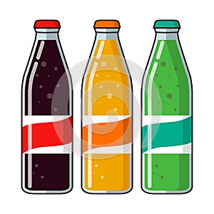 Cola bottle glass.Lemonade plastic bottles.Orange soda.Cold drinks.