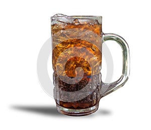 Cola cup Aerated soft drink Refreshing with ice cubes on orange bright background hungry, eager, avid, athirst, starveling.isolate