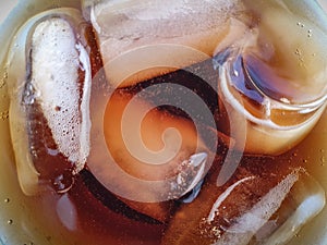 Cola drink with ice close up picture, wallpaper