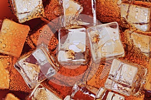 cola drink with ice cubes texture