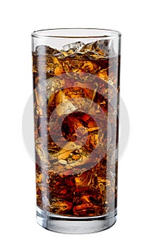Cola glass with ice cubes isolated on white. With clipping path