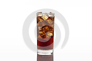 Cola in glass with ice isolated on white background