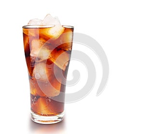 Cola with ice cubes on white background. clipping path